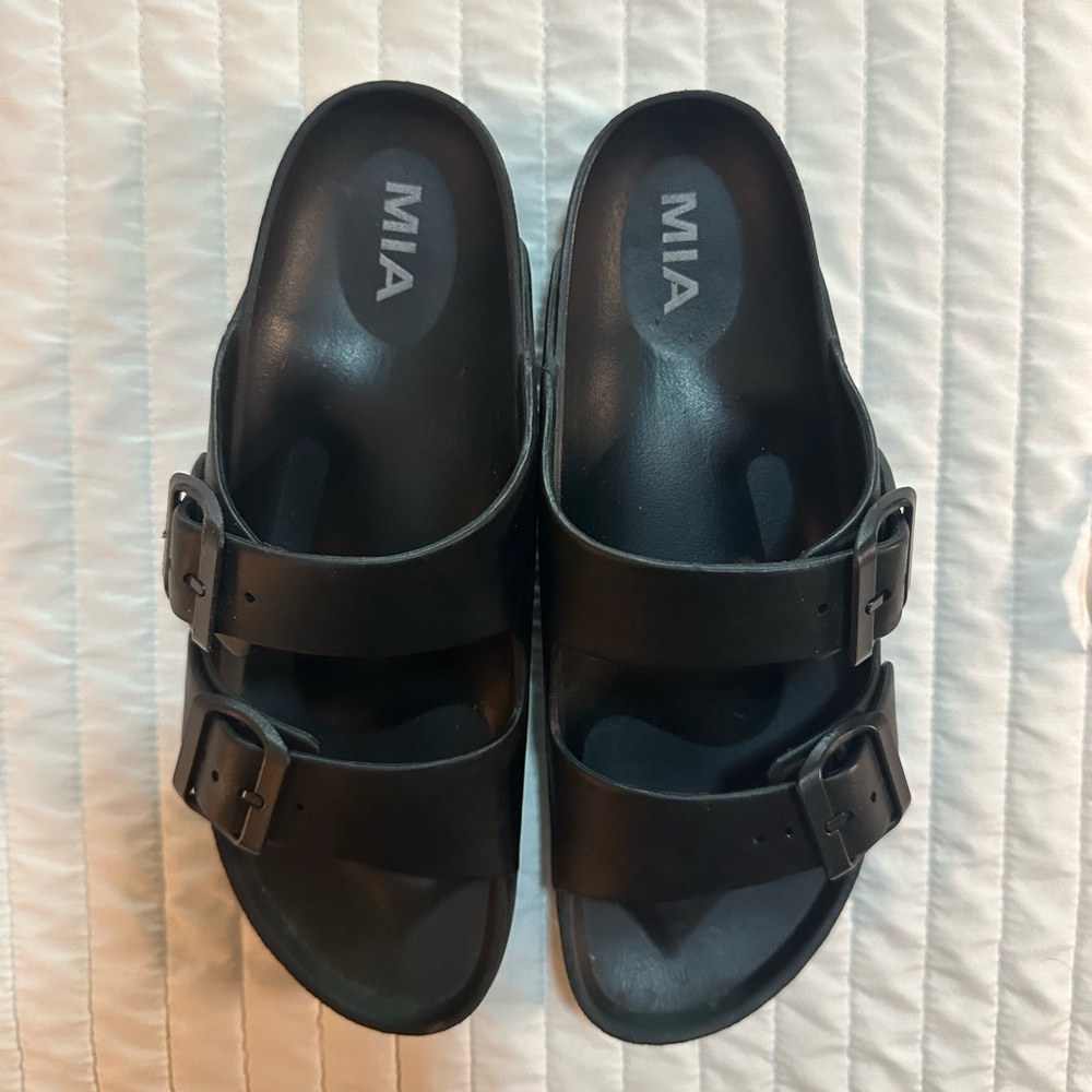 MIA Black Double Buckle Slides